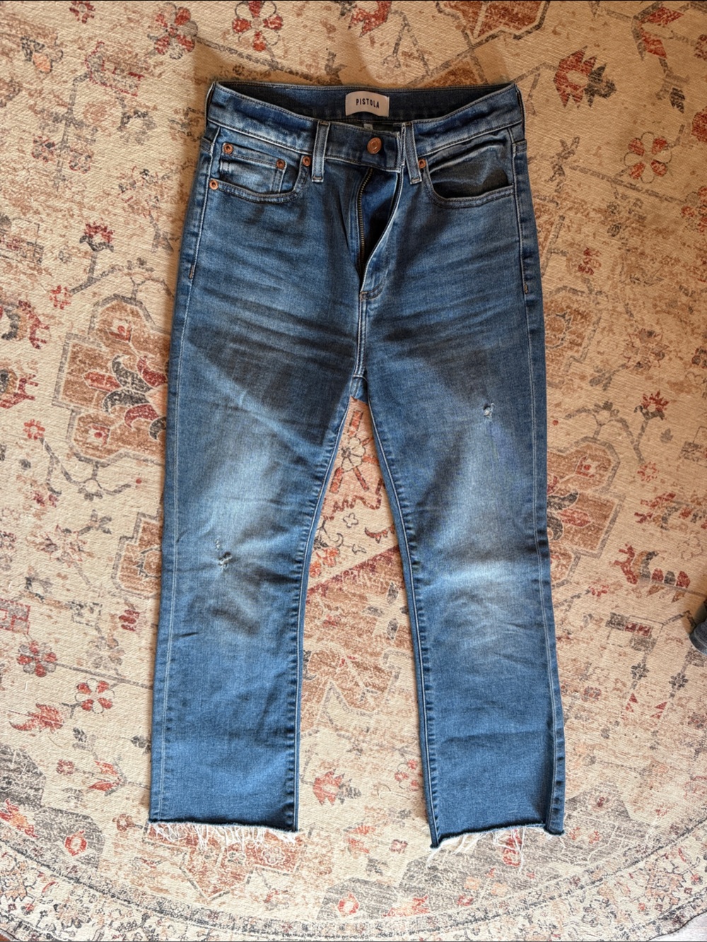 pistola Lennon high rise Cropped bootcut jeans medium wash raw hem size 25